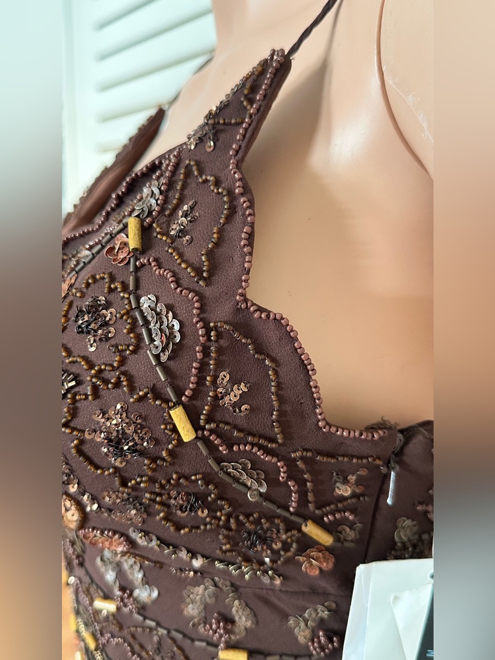 Sue Wong Brown Beaded Ruffle Maxi Dress - Picture 6 of 7